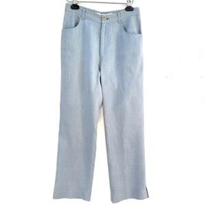 Mademoiselle Non Non, Quiet Luxury Minimalist Blue 100% Hemp Pants, Size Small